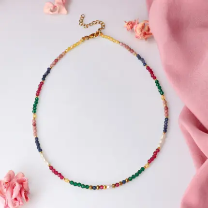 Naszyjnik Choker z Szafirem, Perłą, Thulitem, Cyrkonią