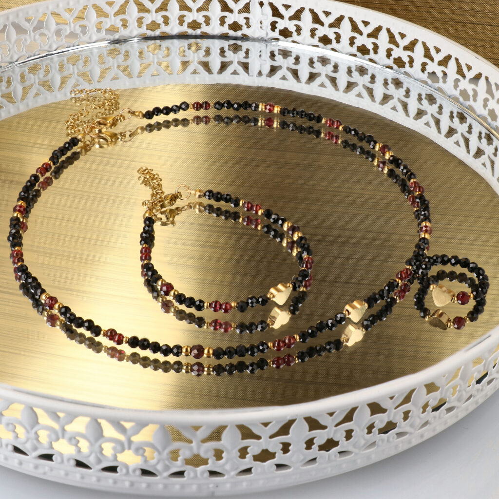 Naszyjnik Choker z Granatem, Czarnym Turmalinem