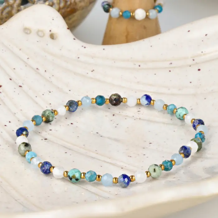 Pierścionek Lapis lazuli, Akwamaryn, Turkus, Kamień Księżycowy, Apatyt