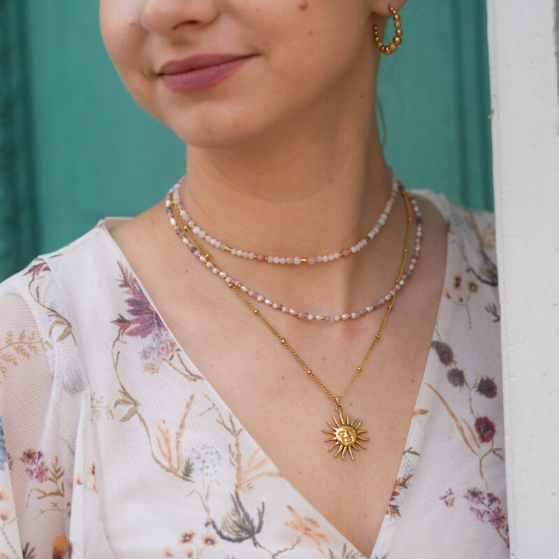 Naszyjnik choker z Jaspisem zebra, Kryształem górskim truskawkowym, Perłą naturalną