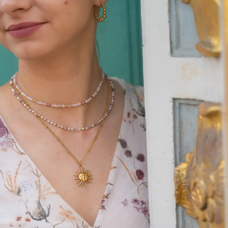 Naszyjnik choker z Jaspisem zebra, Kryształem górskim truskawkowym, Perłą naturalną