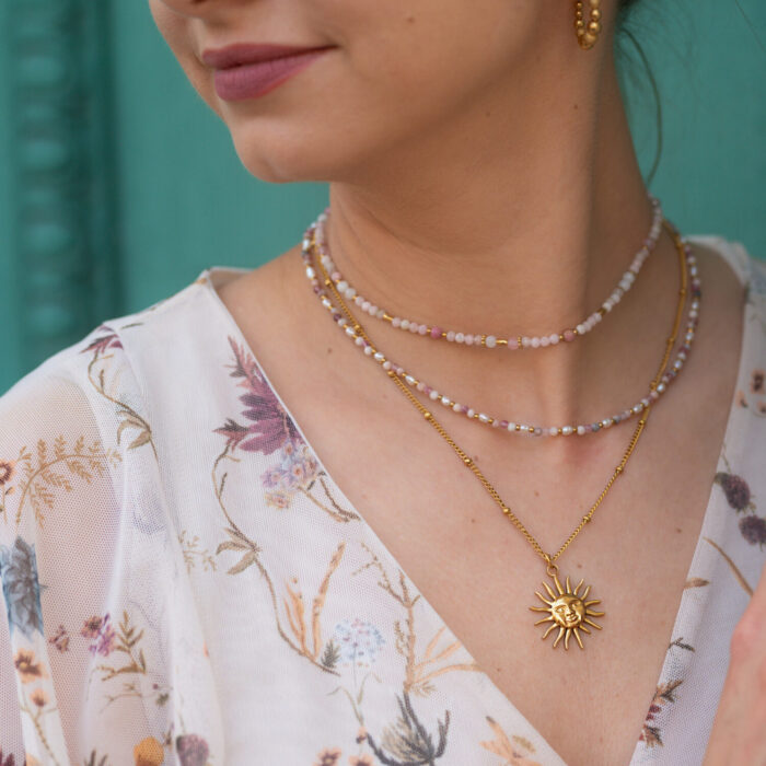 Naszyjnik choker z Jaspisem zebra, Kryształem górskim, Perłą naturalną
