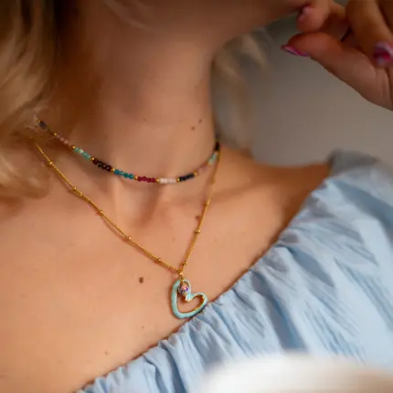 Naszyjnik Choker z Thulitem, Lapisem Lazuli, Amazonitem, Grantem, Kamieniem Księżycowym, Cyrkonią