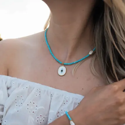 Naszyjnik Choker z Magnezytem, Muszlą