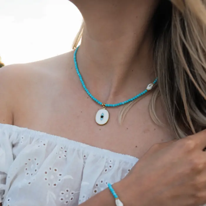 Naszyjnik Choker z Magnezytem, Muszlą