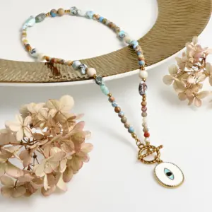 Naszyjnik Choker z Lepidolitem, Kamieniem Księżycowym, Amazonitem
