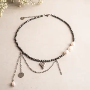 Naszyjnik Choker z Hematytem, Perłą
