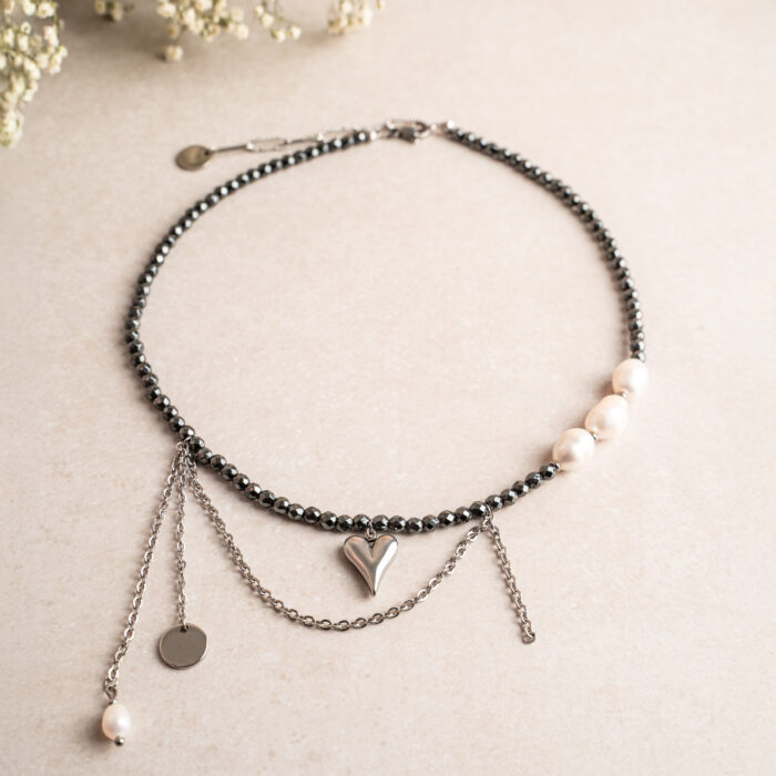 Naszyjnik Choker z Hematytem, Perłą
