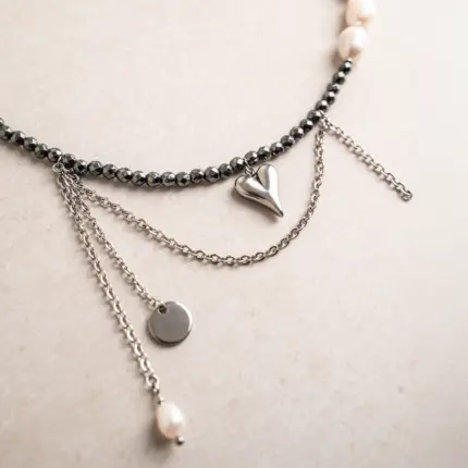 Naszyjnik Choker z Hematytem, Perłą