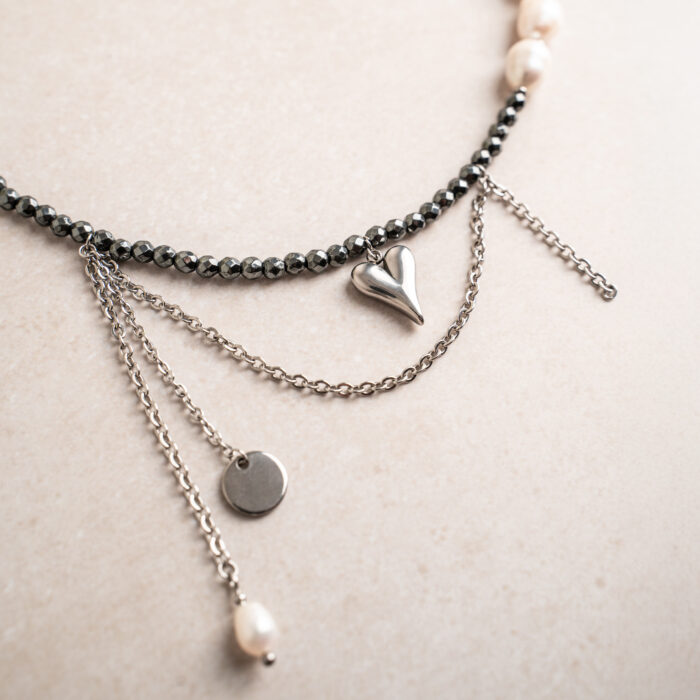 Naszyjnik Choker z Hematytem, Perłą