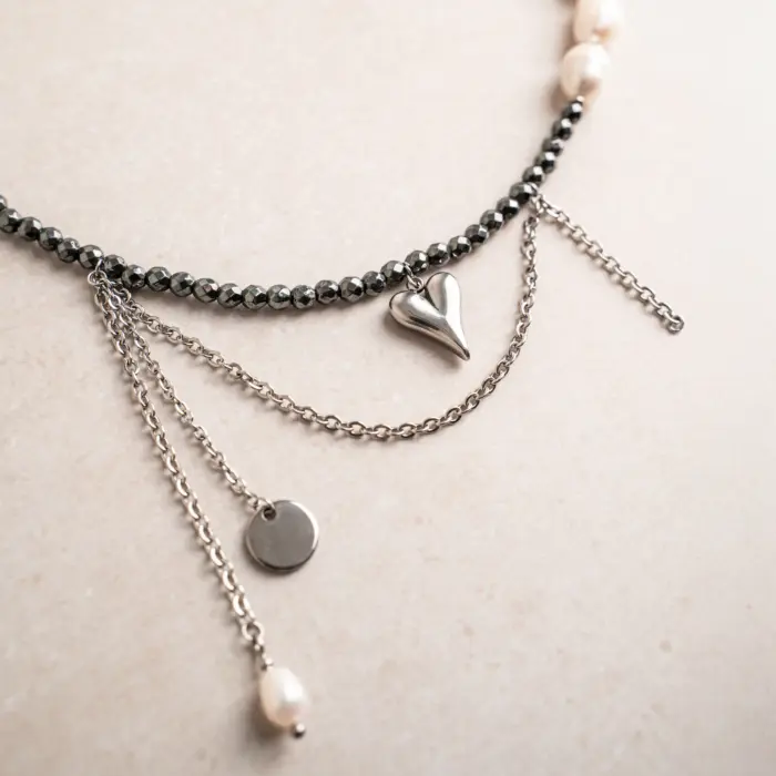 Naszyjnik Choker z Hematytem, Perłą