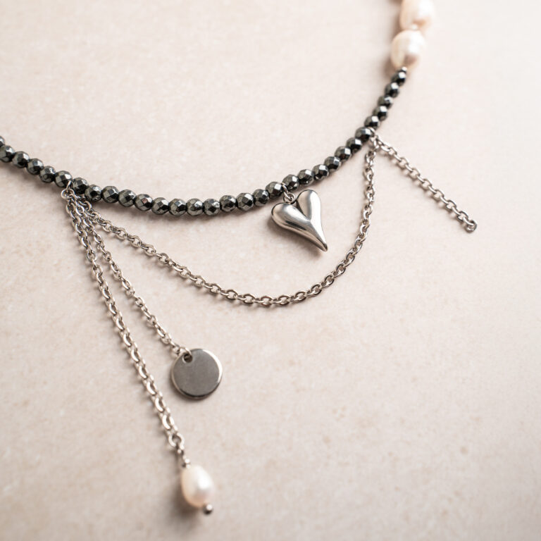 Naszyjnik Choker z Hematytem, Perłą