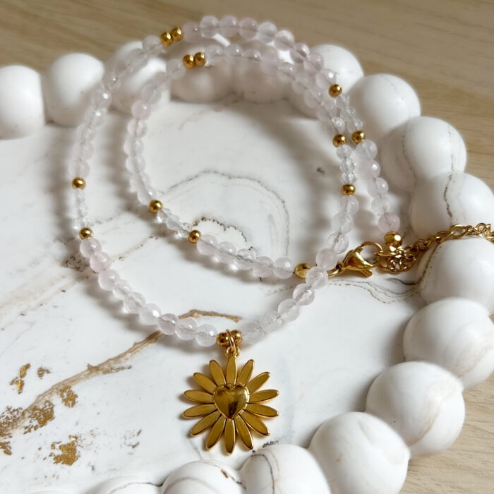 Naszyjnik Choker z Kwarcem Różowym, Kryształem Górskim z LIMITOWANĄ zawieszką z okazji Dnia Matki