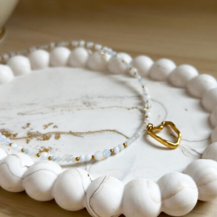 Naszyjnik Choker z Opalem, Morganitem, Kamieniem Księżycowym z LIMITOWANĄ zawieszką z okazji Dnia Matki