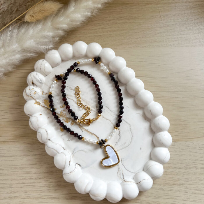 Naszyjnik Choker z Granatem, Perła i LIMITOWANĄ zawieszką