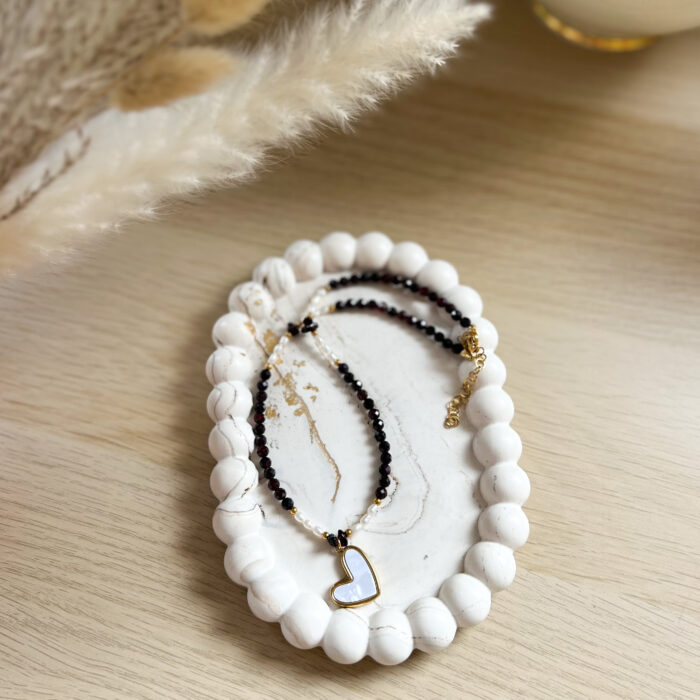 Naszyjnik Choker z Granatem, Perła i LIMITOWANĄ zawieszką