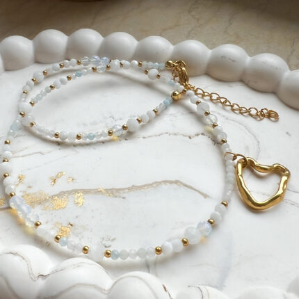Naszyjnik Choker z Opalem, Morganitem, Kamieniem Księżycowym z LIMITOWANĄ zawieszką z okazji Dnia Matki