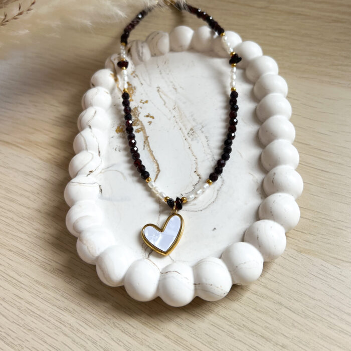 Naszyjnik Choker z Granatem, Perła i LIMITOWANĄ zawieszką