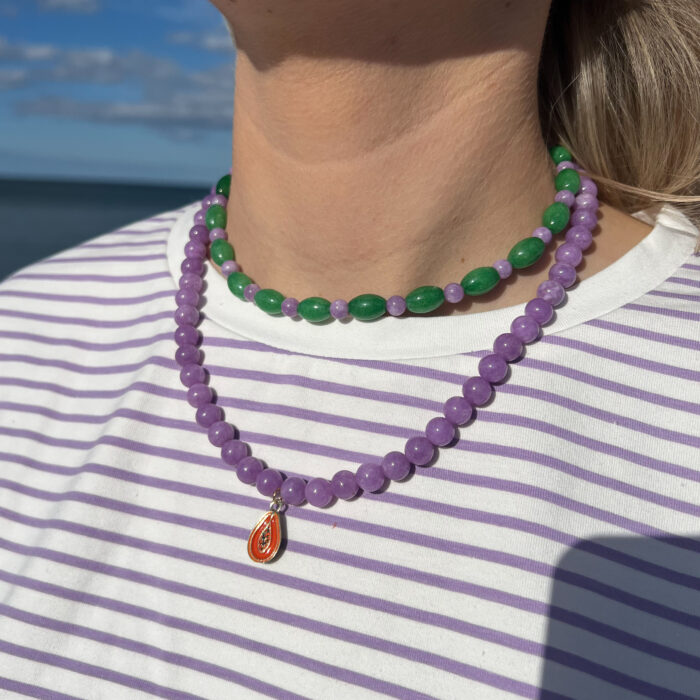 Naszyjnik Choker Jadeit Zielony, Jadeit Fioletowy