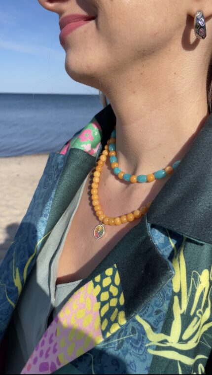 Naszyjnik Choker Jadeit Pomarańczowy, Jadeit Niebieski