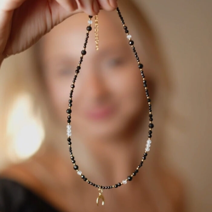 Naszyjnik Ochronny Choker z Turmalinem Czarnym, Kryształem Górskim