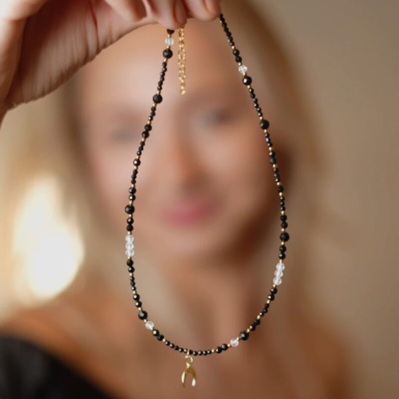 Naszyjnik Ochronny Choker z Turmalinem Czarnym, Kryształem Górskim